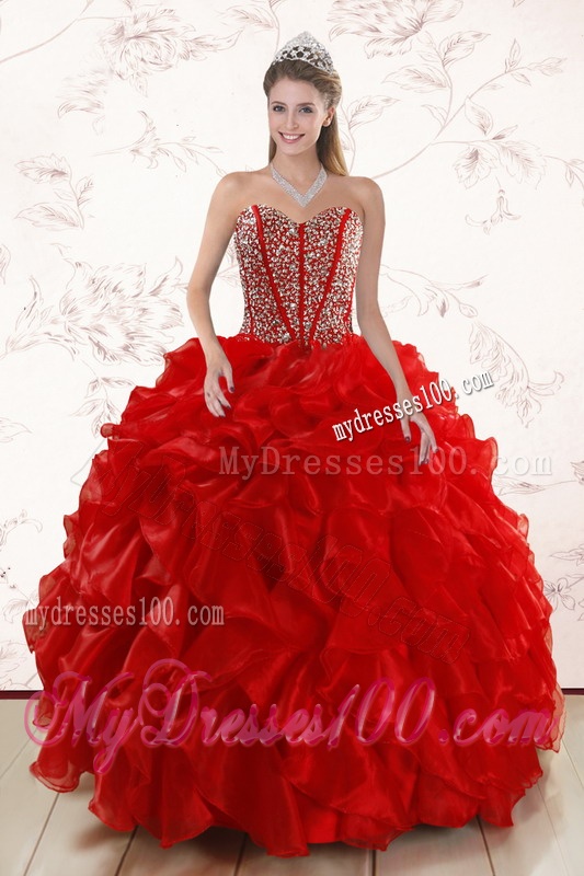 Sweetheart Pretty Red Quinceanera Dresses With Beading and Ruffles for 2016