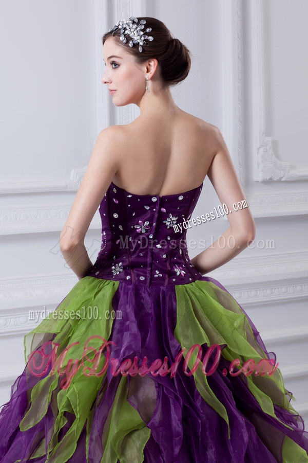 Uniques Multi-color Strapless Ball Gown Quinceanera Dress with Beading