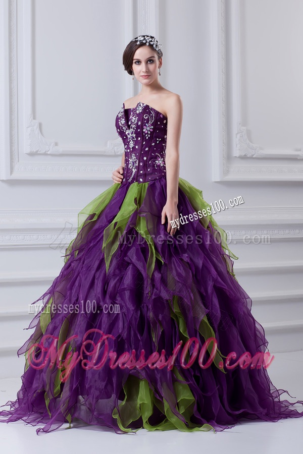 Uniques Multi-color Strapless Ball Gown Quinceanera Dress with Beading