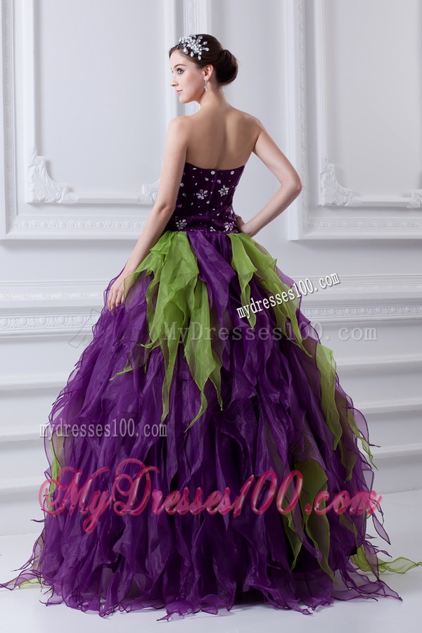 Uniques Multi-color Strapless Ball Gown Quinceanera Dress with Beading