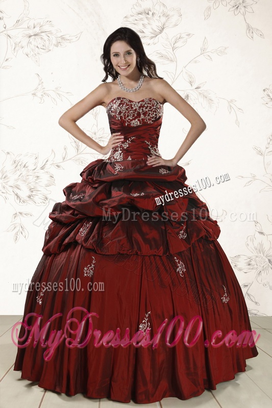 Appliques 2016 Wine Red Quinceanera Dresses with Lace Up