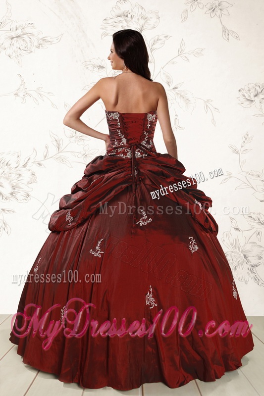 Appliques 2016 Wine Red Quinceanera Dresses with Lace Up