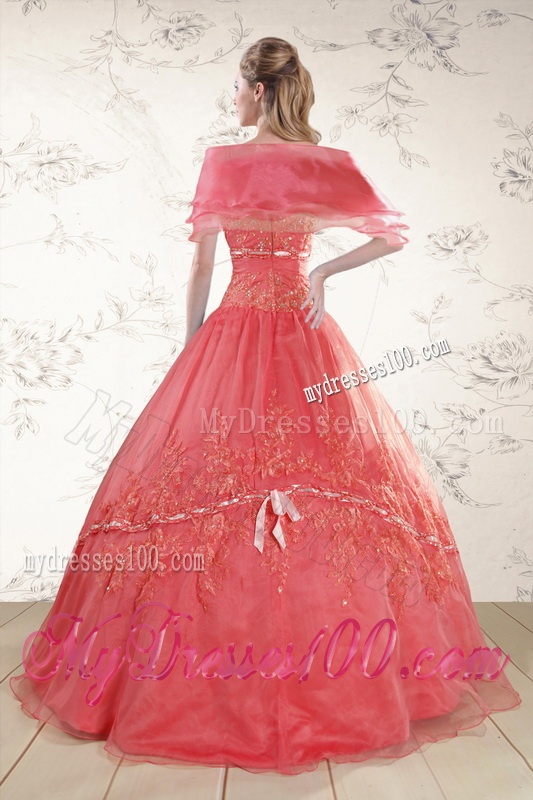 Watermelon Sweetheart Appliques Sweet 15 Dresses for 2016