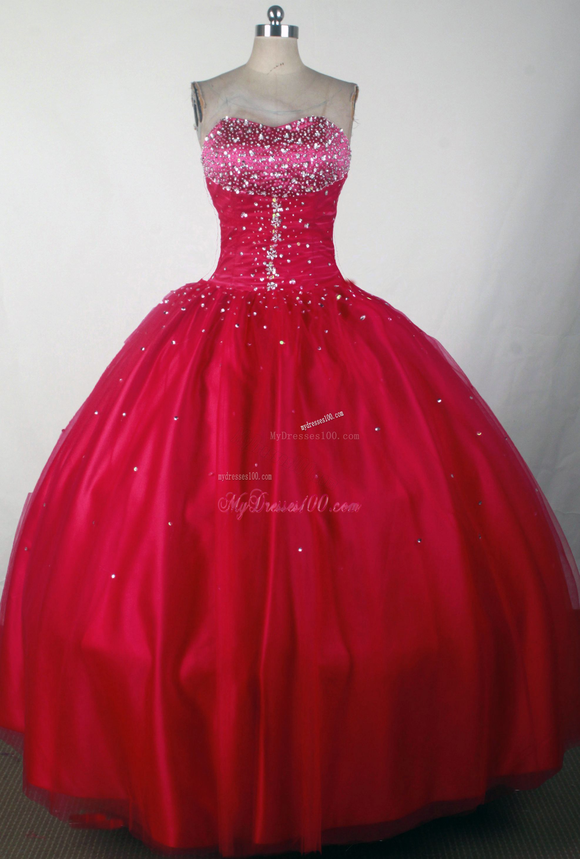 Sweetheart Tulle Beaded Dress for Quinceanera in Wine Red