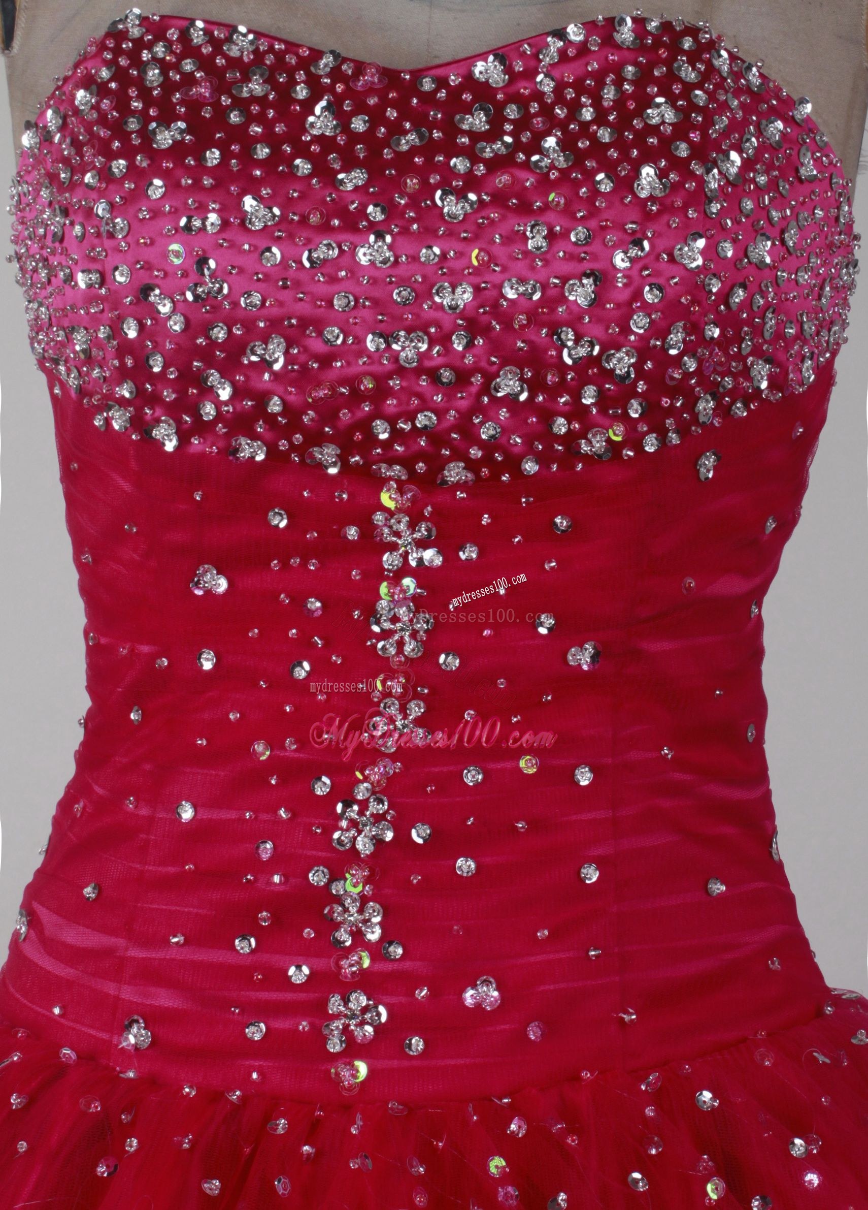 Sweetheart Tulle Beaded Dress for Quinceanera in Wine Red