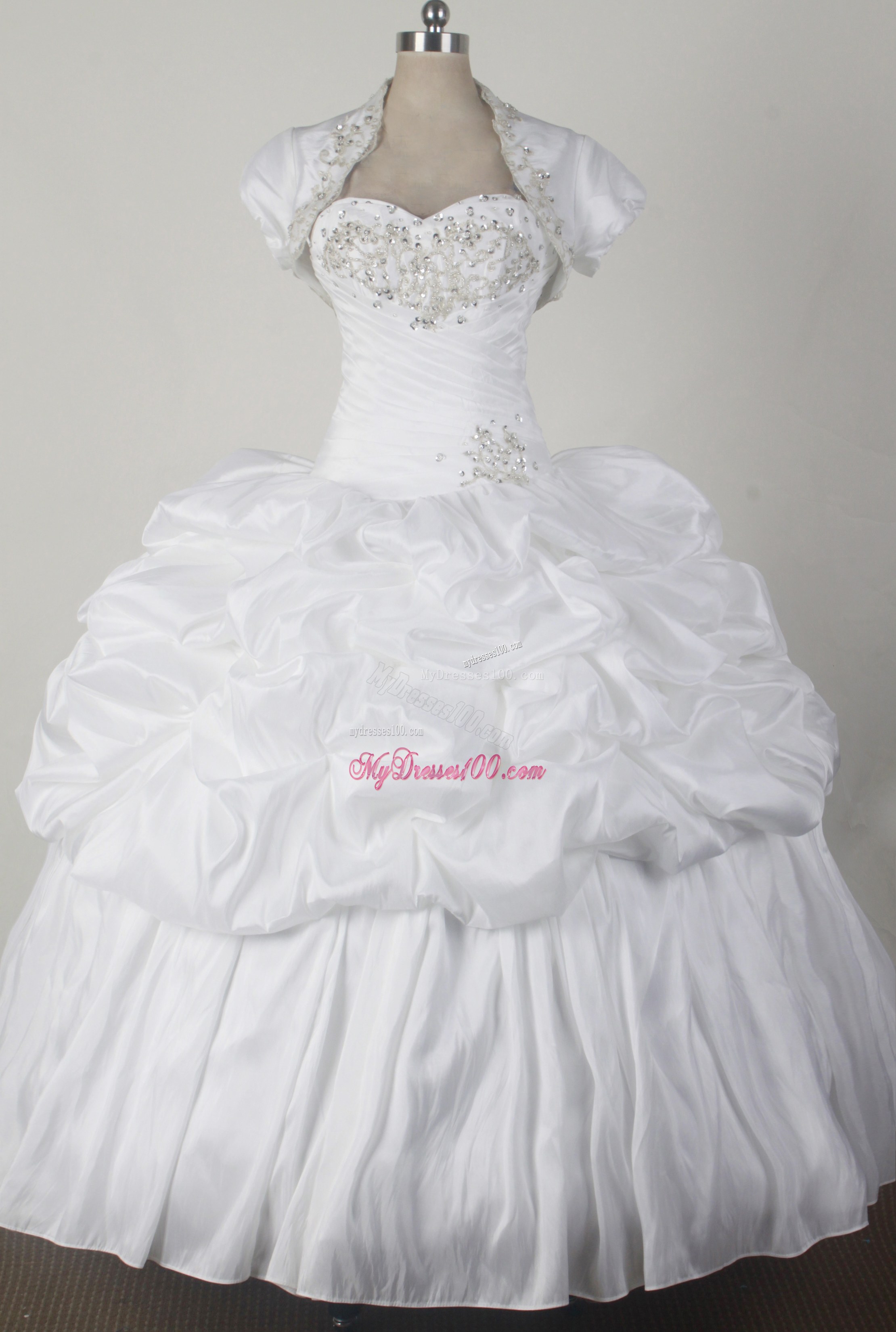 Pick-ups and Jacket Accent Quinceanera Gowns with Embroidery