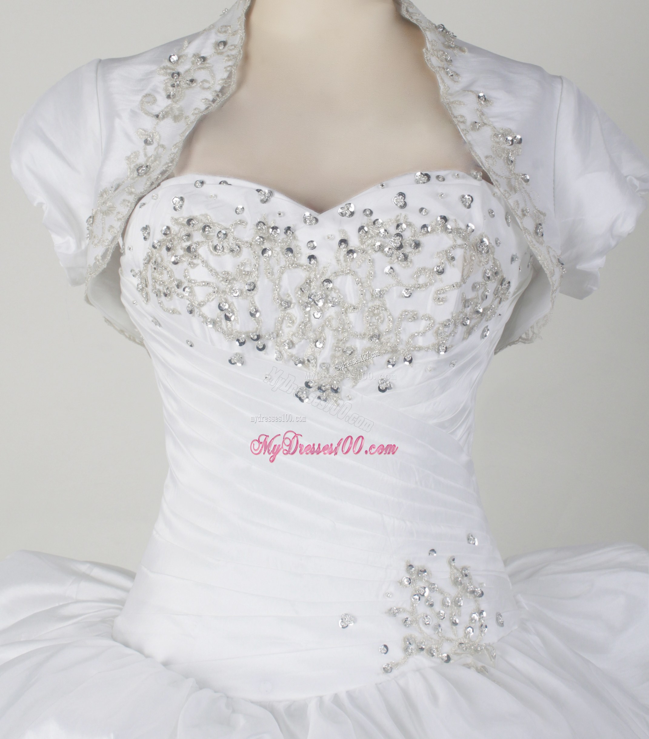 Pick-ups and Jacket Accent Quinceanera Gowns with Embroidery