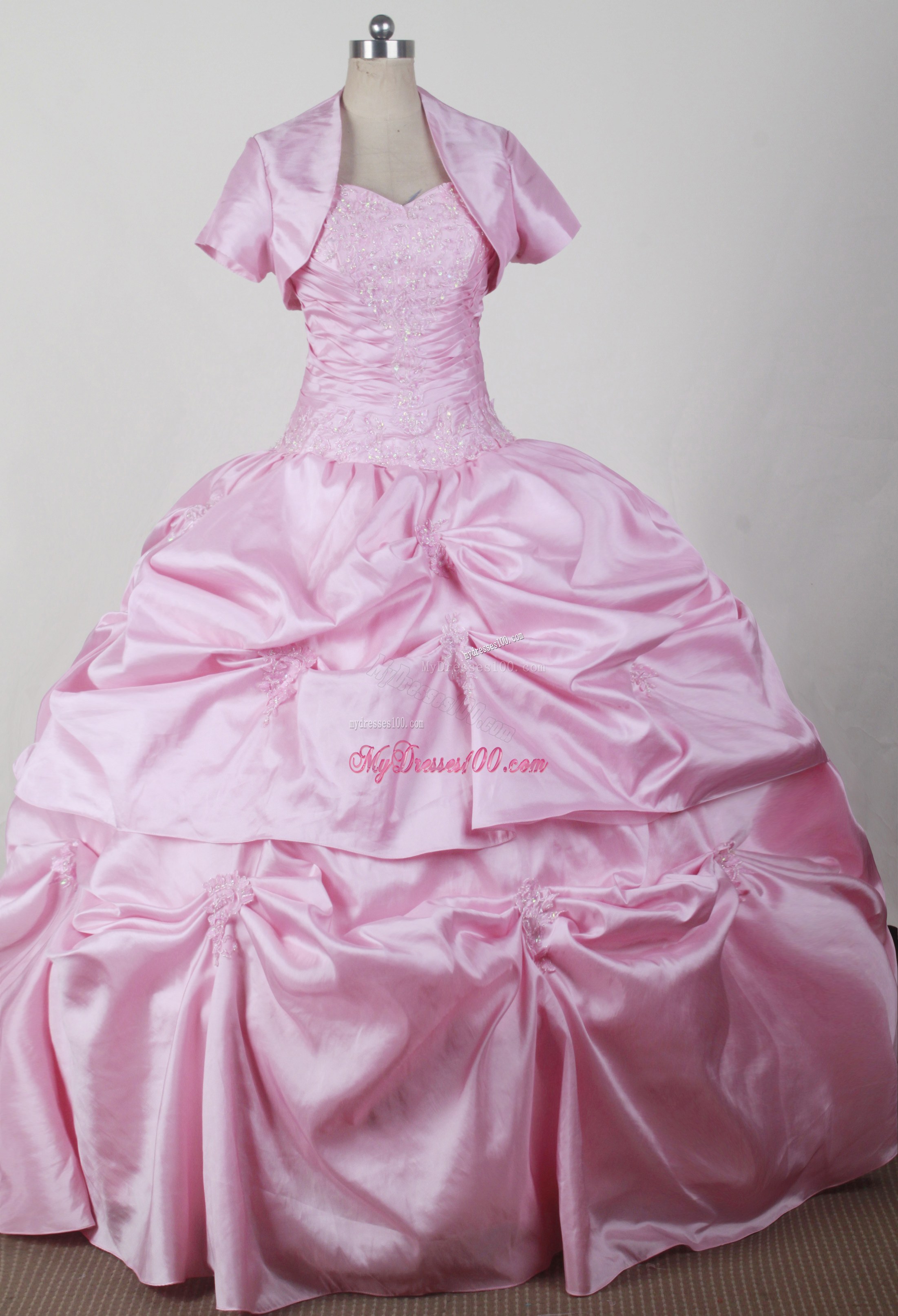 Pick-ups and Appliques Accent Baby Pink Quinceanera Dress with Jacket