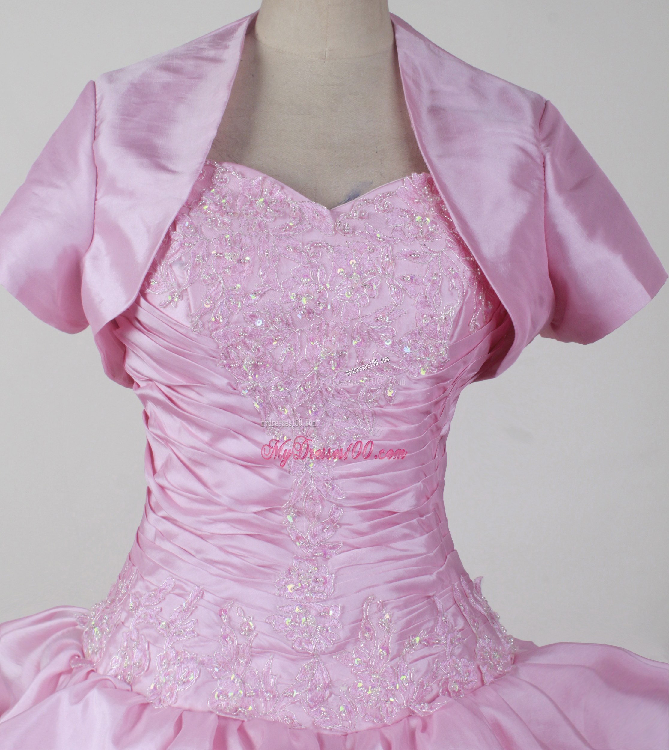 Pick-ups and Appliques Accent Baby Pink Quinceanera Dress with Jacket