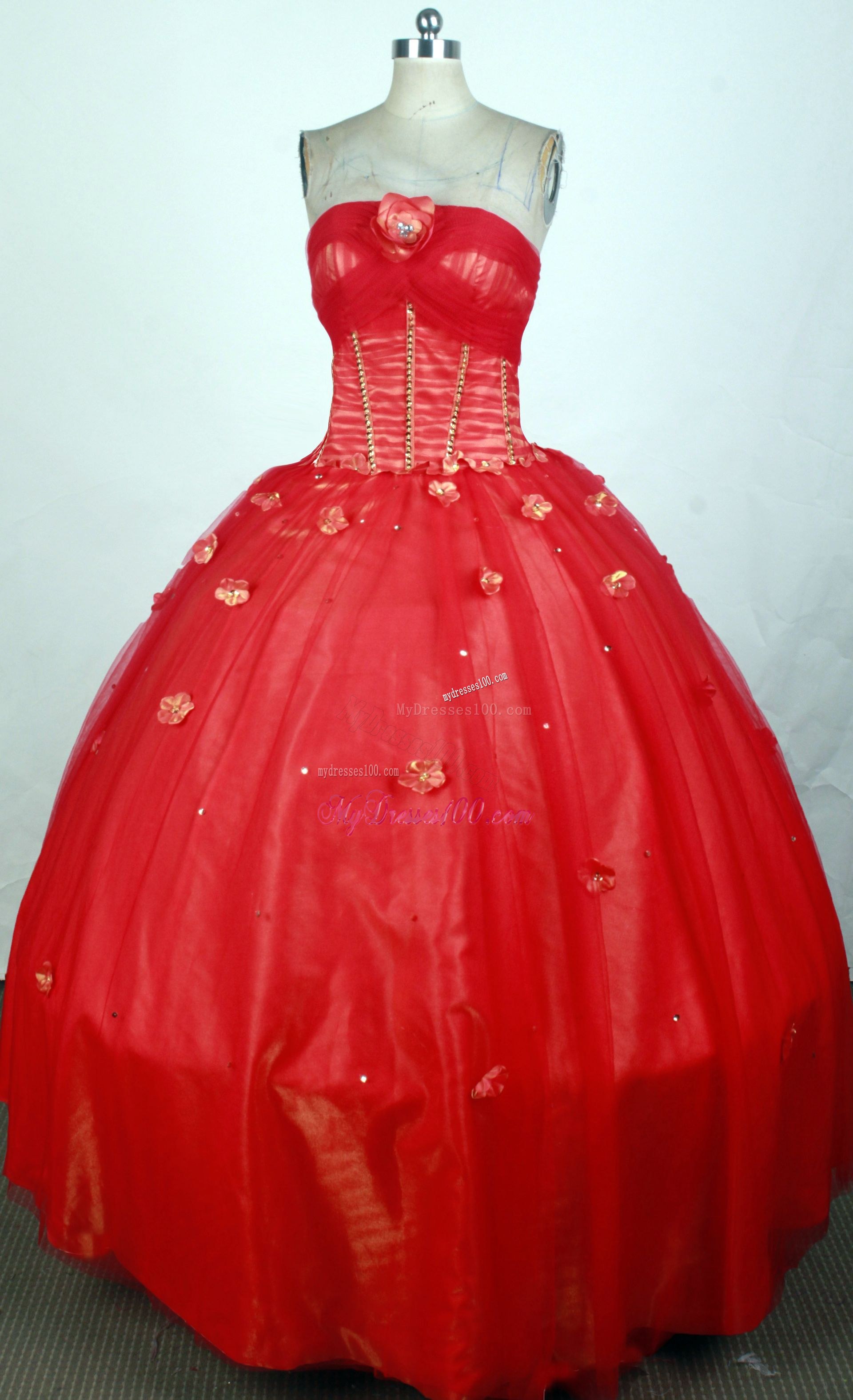 Exquisite Floral Tulle Ball Gown Red Dress for Quinceanera