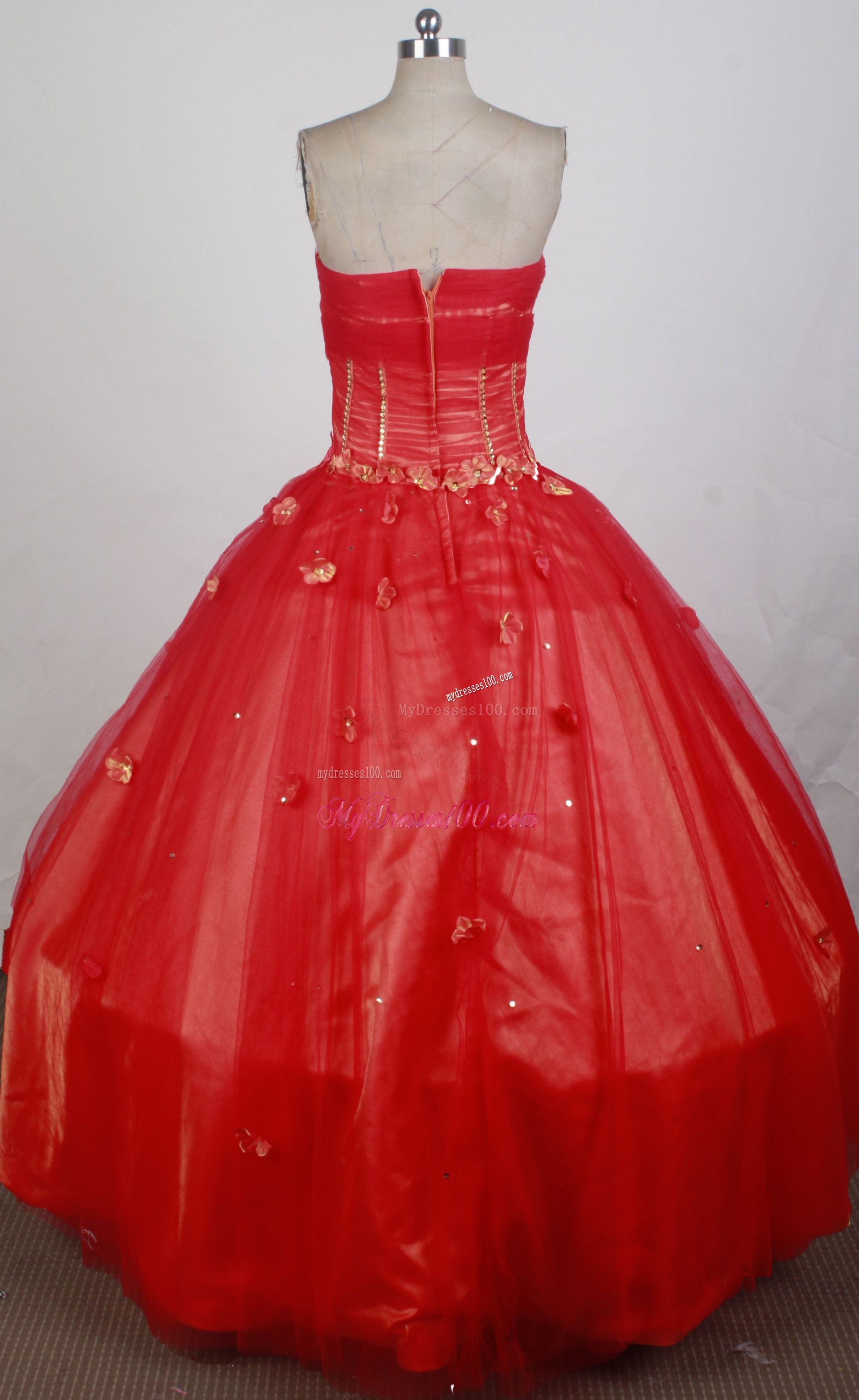 Exquisite Floral Tulle Ball Gown Red Dress for Quinceanera