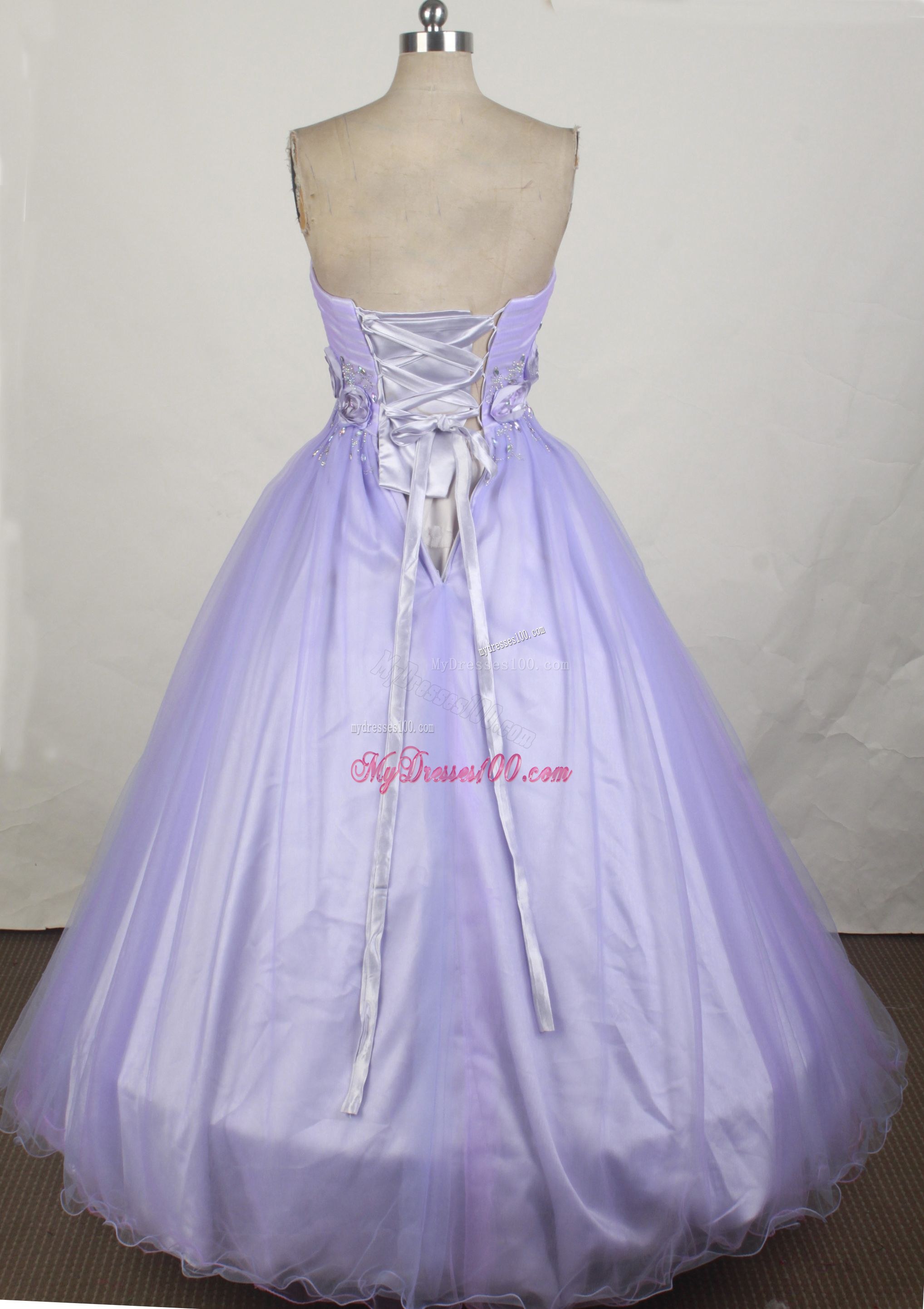 Beading and Flowers Decorate Quinceanera Gown in Lilac