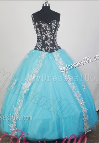 Black and Aqua Blue Dress 16 with Beading and Appliques