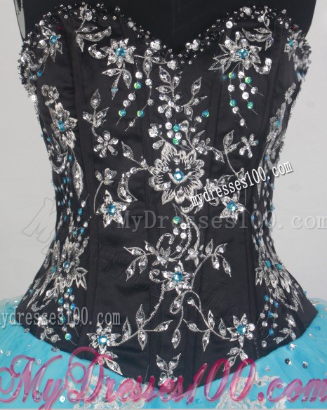 Black and Aqua Blue Dress 16 with Beading and Appliques