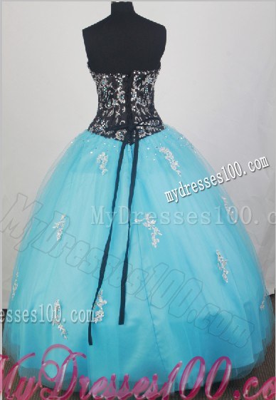 Black and Aqua Blue Dress 16 with Beading and Appliques