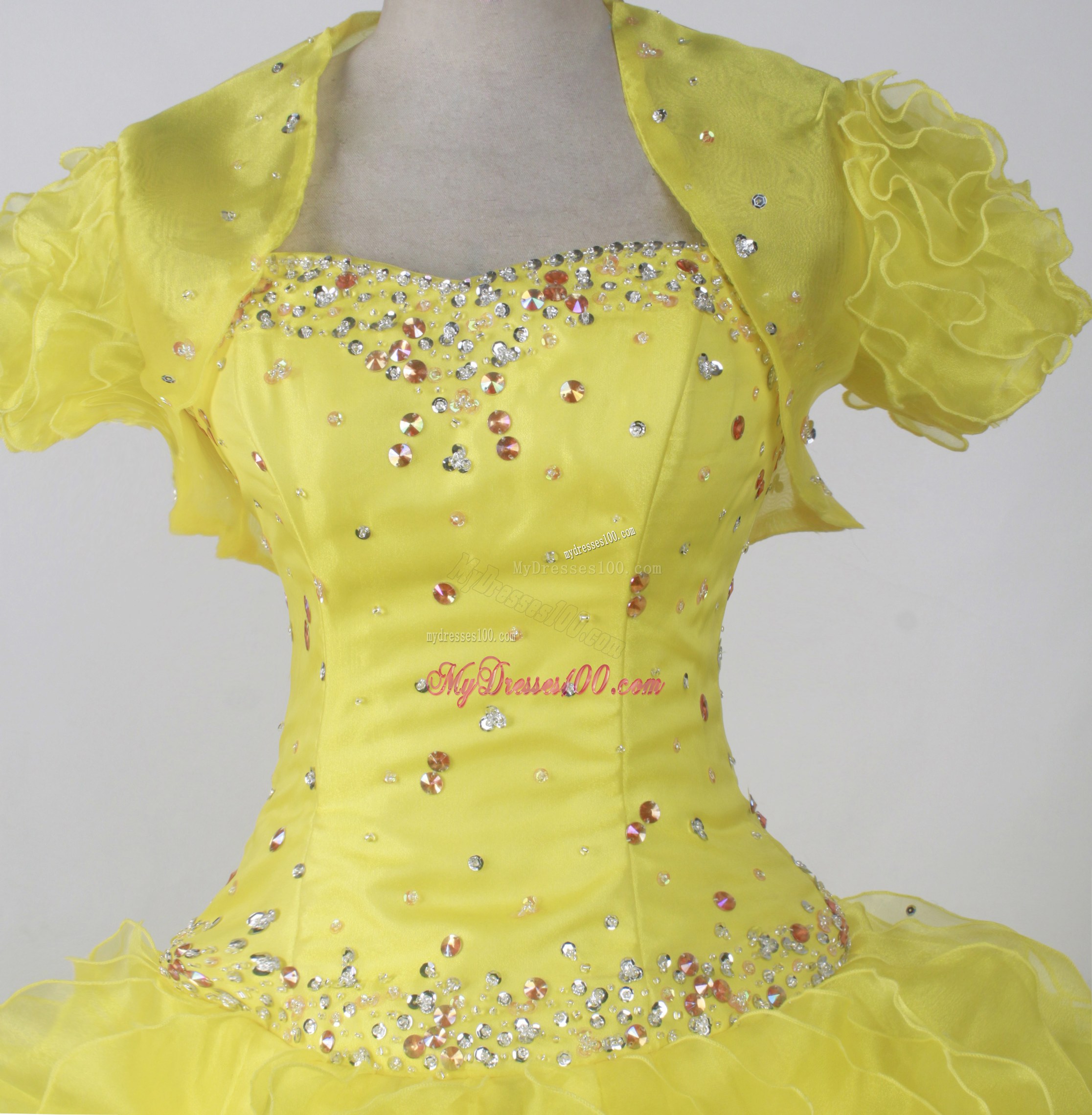 Jacket and Beading Decorate Quinceanera Dress with Ruffles