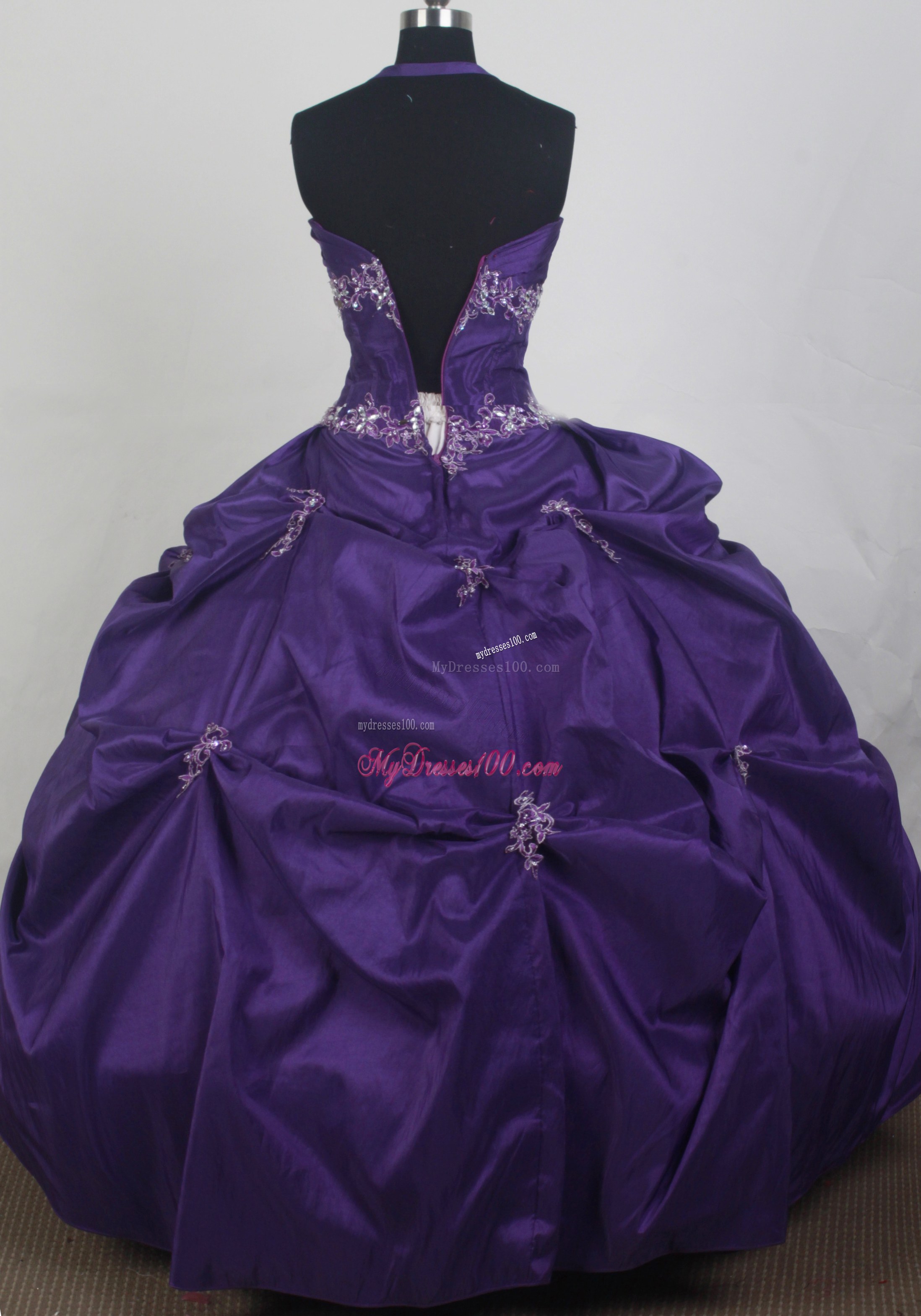 Halter Dark Purple Quinceanera Dress with Pick-ups and Appliques