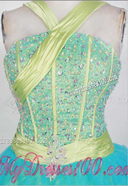 Beaded Bodice v-Neck Colored Ball Gown Quinceanera Dress