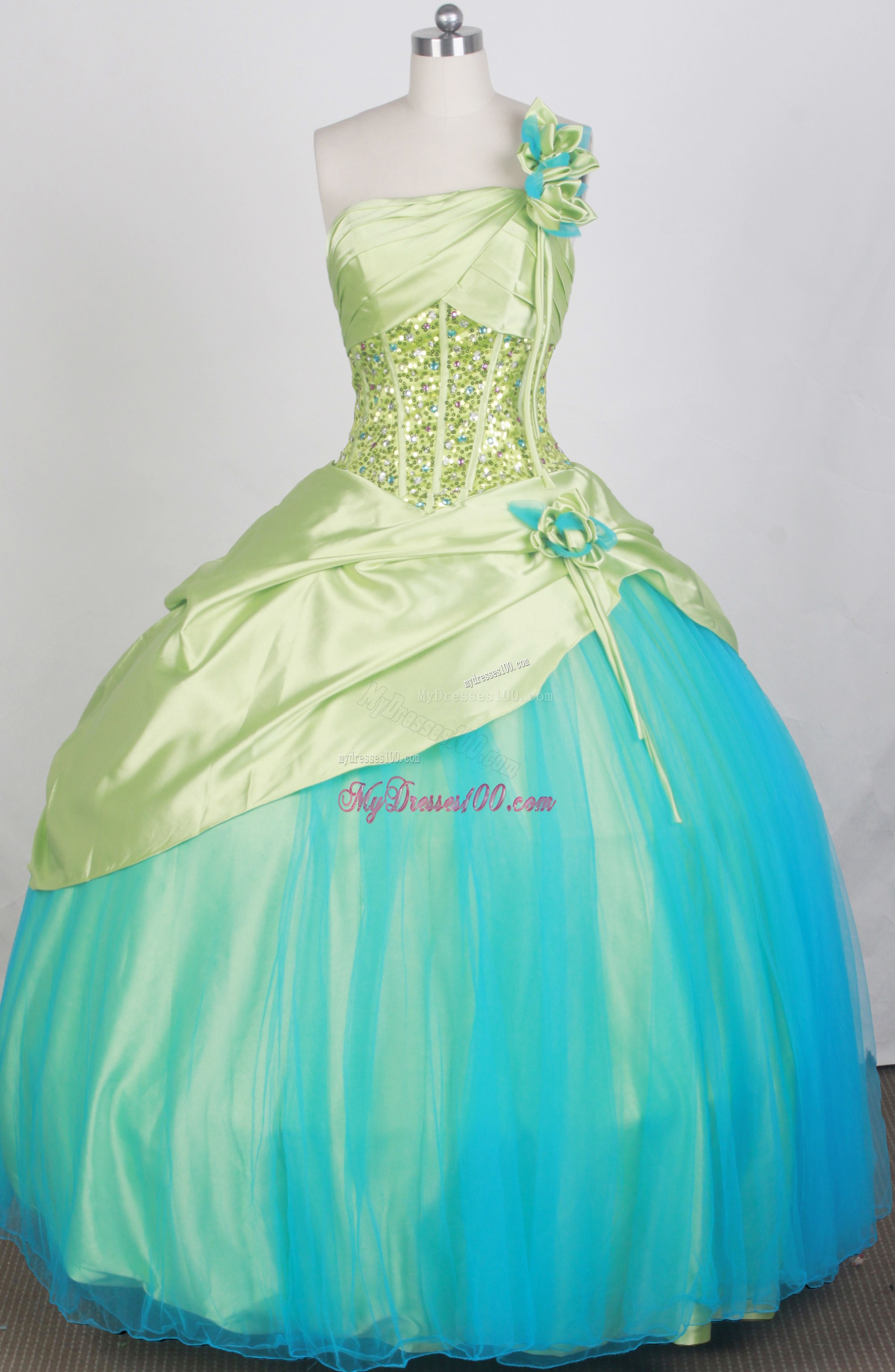Spring Green and Blue Dresses 16 with Sequis and Flowers