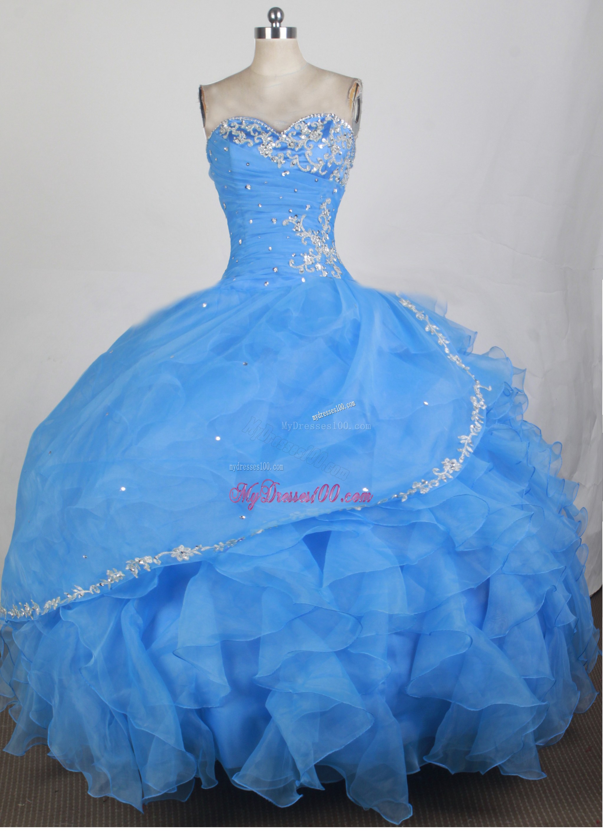 Asymmetrical Blue Quinceanera Dress with Appliques and Ruffles