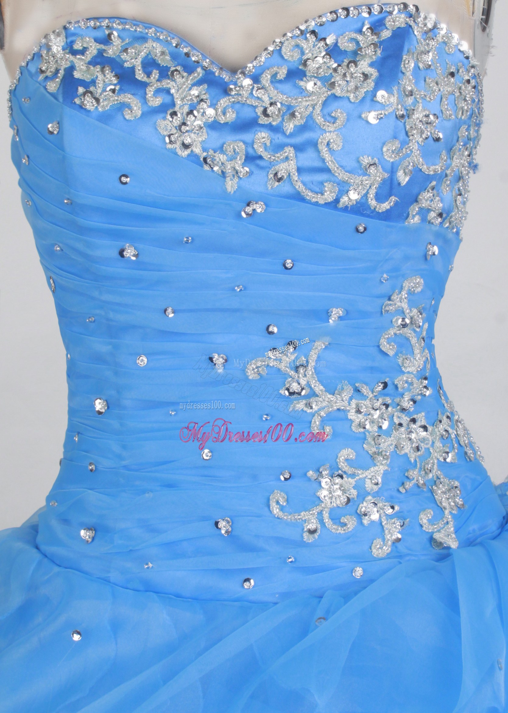 Asymmetrical Blue Quinceanera Dress with Appliques and Ruffles