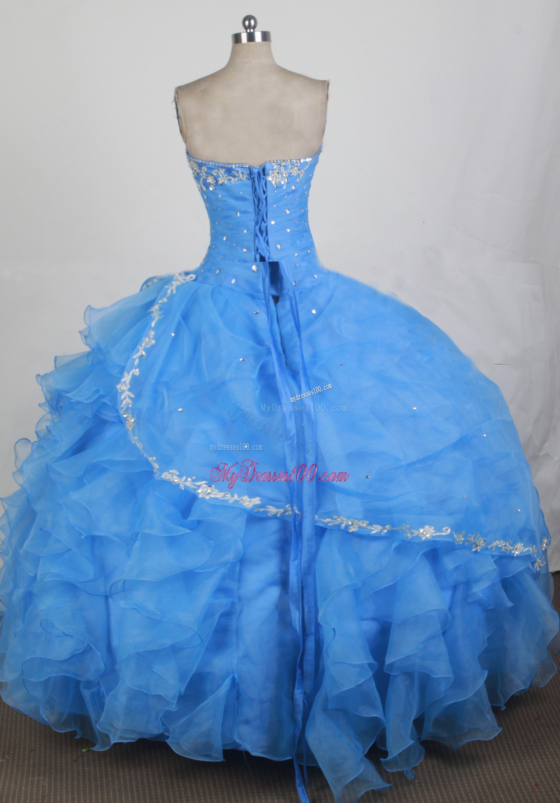 Asymmetrical Blue Quinceanera Dress with Appliques and Ruffles
