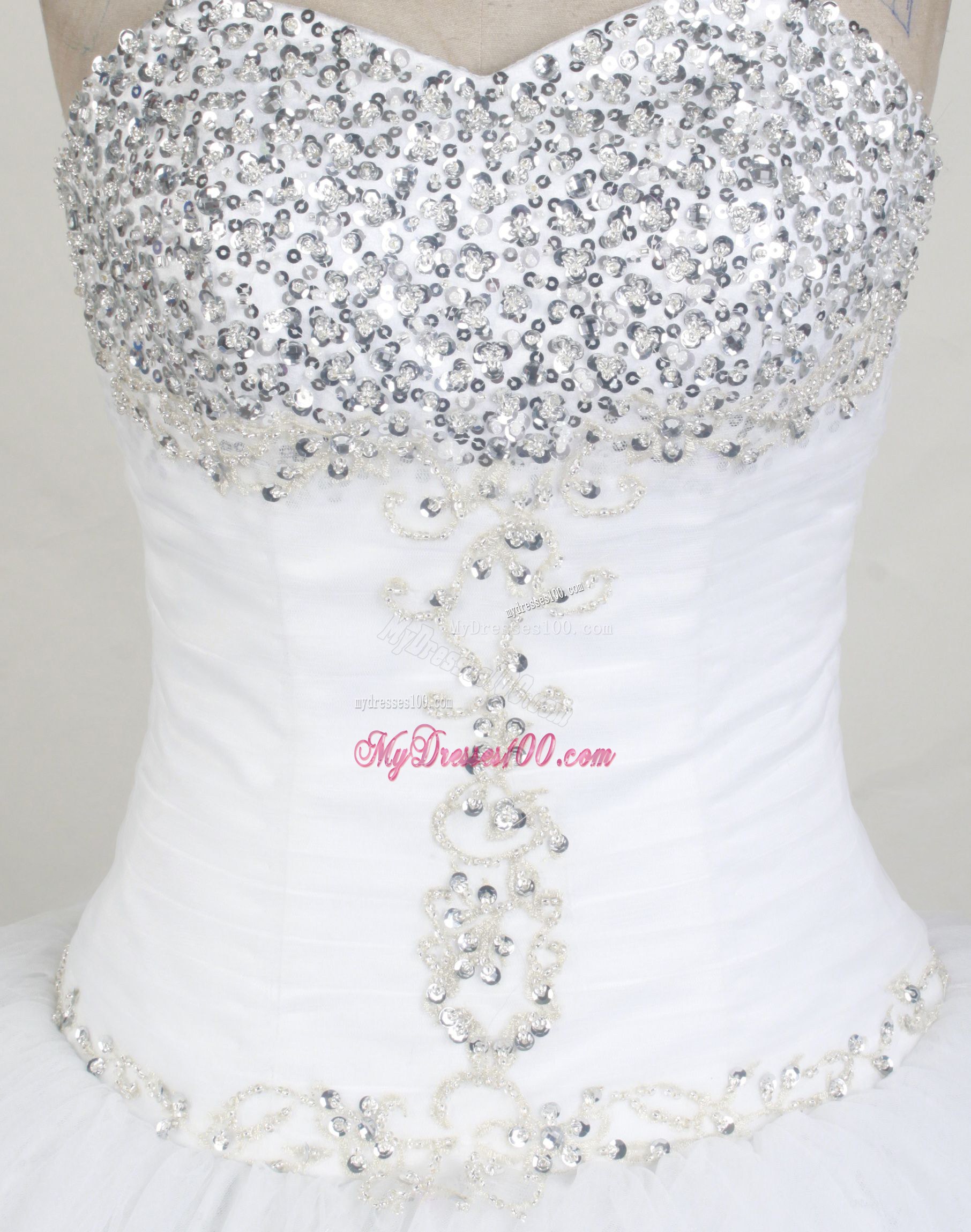 Beaded Sweetheart White Tulle Sweet 16 Quinceanera Dress