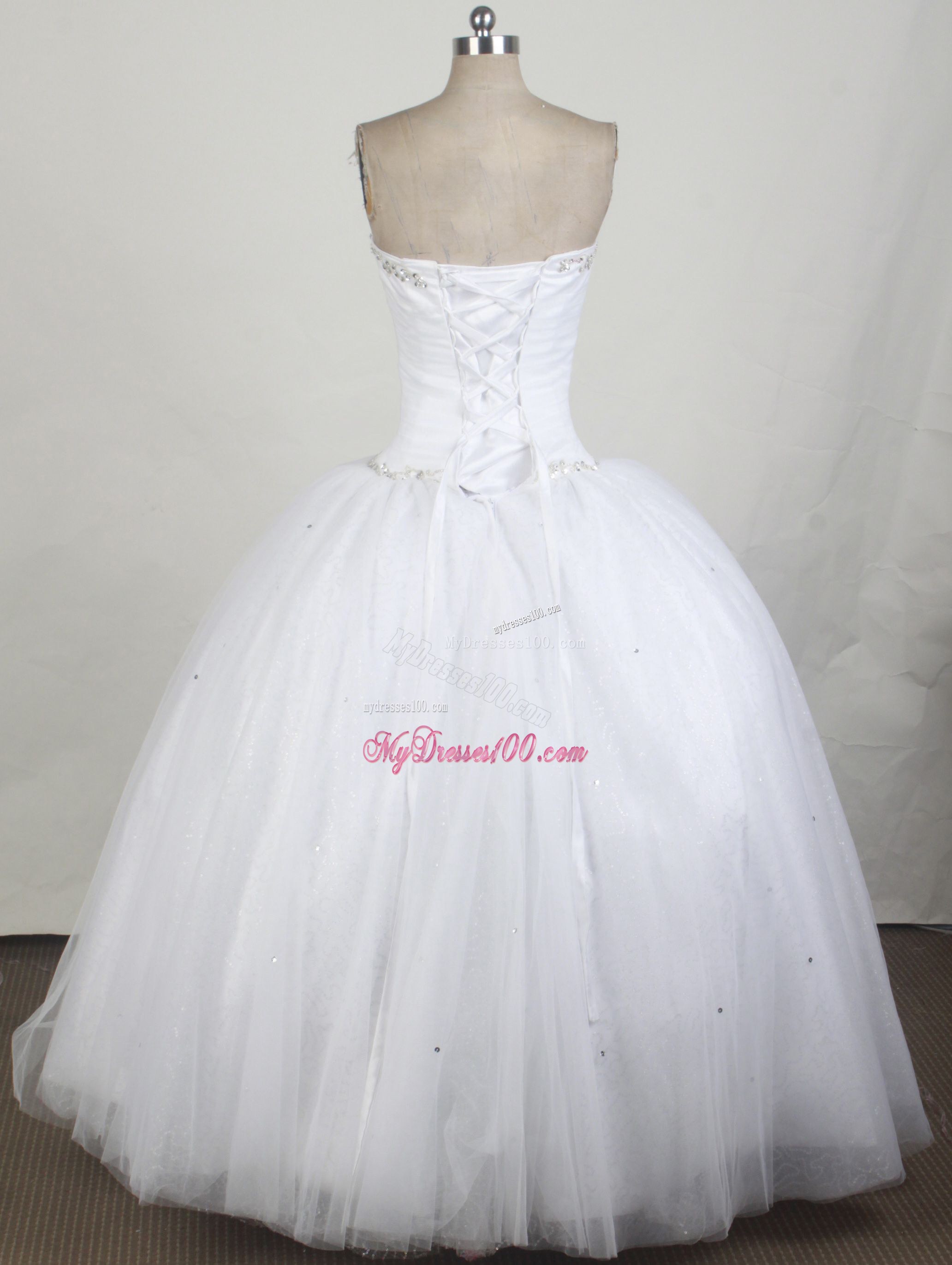 Beaded Sweetheart White Tulle Sweet 16 Quinceanera Dress