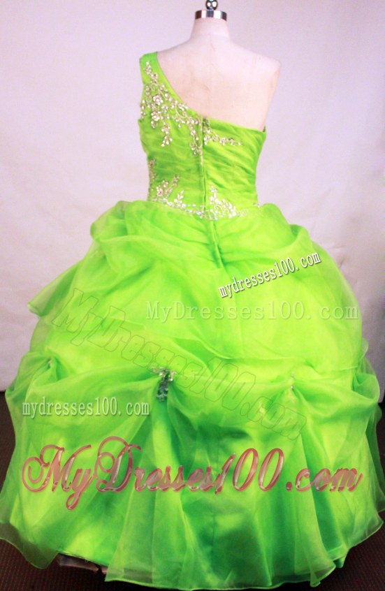 Beading and Appliques Decorate Spring Green One Shoulder Dresses 16