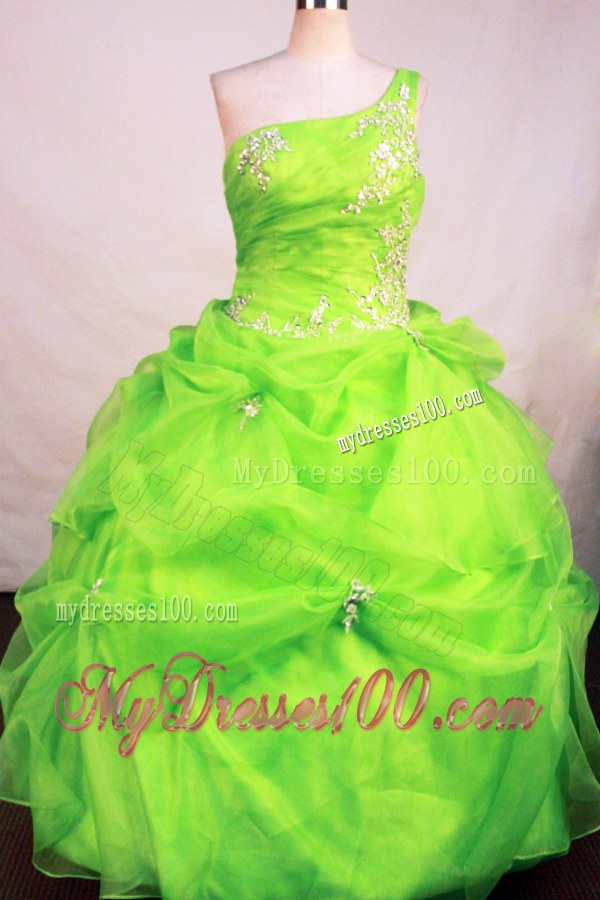Beading and Appliques Decorate Spring Green One Shoulder Dresses 16
