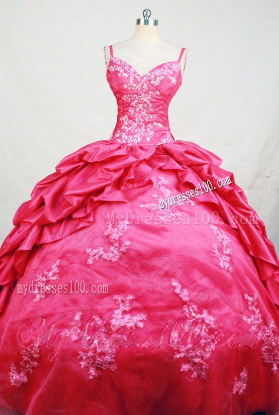 Hot Pink Appliques Beaded Quinceanera Dresses with Tiers Of Pick-Ups