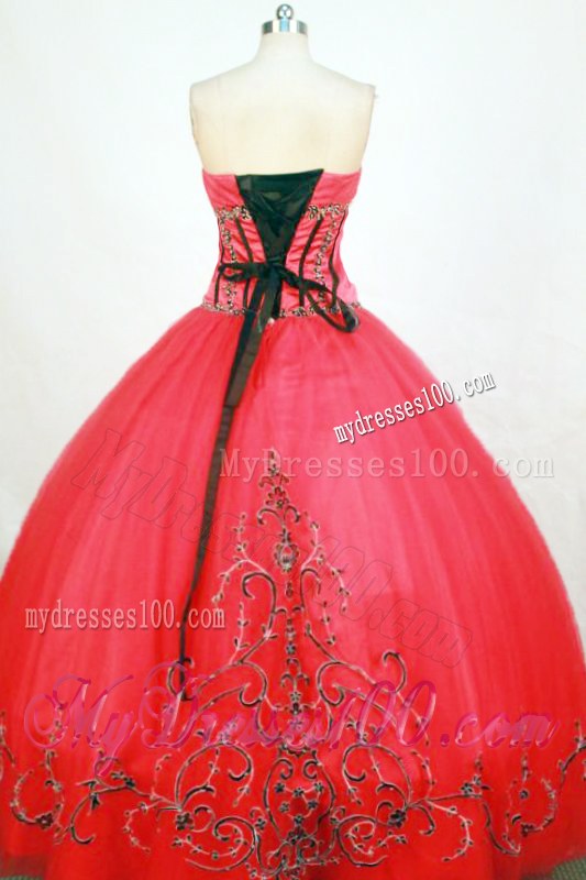 Sweetheart Embroidery Beaded Red Ball Gown Sweet Sixteen Dresses