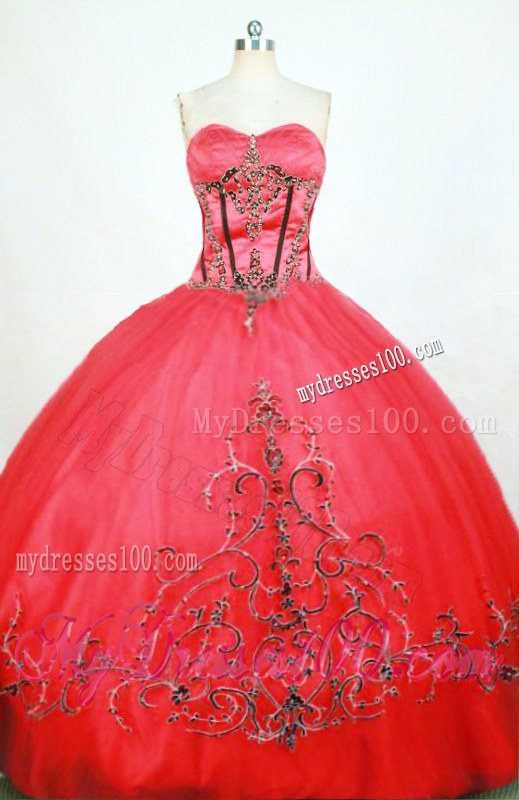 Sweetheart Embroidery Beaded Red Ball Gown Sweet Sixteen Dresses