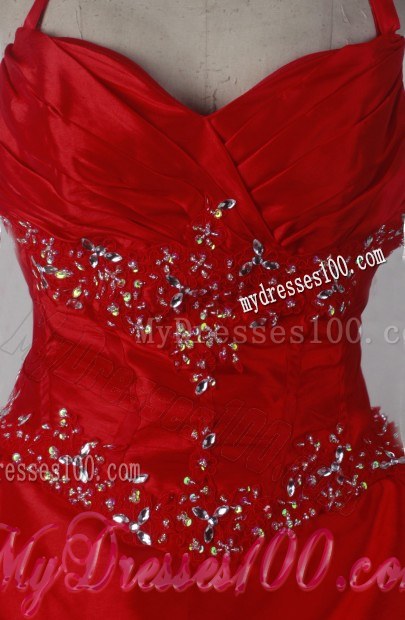 Pick-ups and Beading Decorate Halter Wine Red Quinceanera Dress