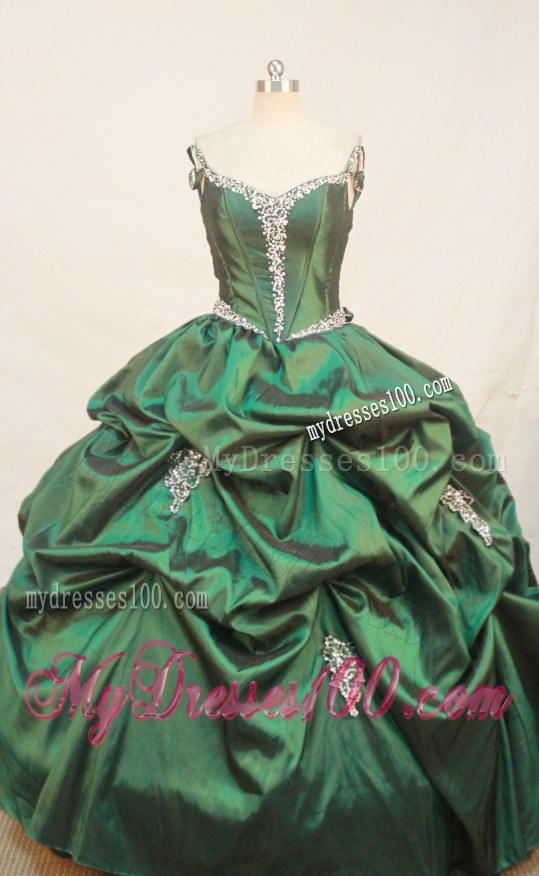 Emerald Green Off-the-shoulder Beading Sweet 16 Party Dresses
