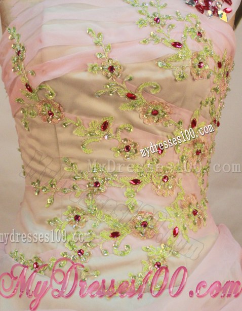 Multi-colored Pick-ups Quinceanera Gowns with Yellow Green Embroidery