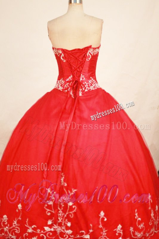 Red Strapless Embroidery Ruching Beautiful Sweet 15 16 Birthday Dress