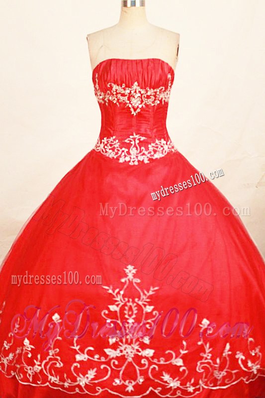 Red Strapless Embroidery Ruching Beautiful Sweet 15 16 Birthday Dress