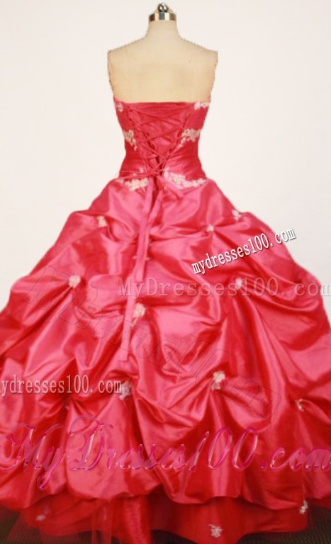 Appliques Strapless Pick Ups Coral Red Ball Gown Quinceanera Dresses
