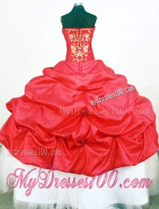 Red and White Puffy Ball Gowns Quinceanea Dresses with Appliques