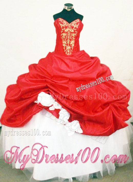 Red and White Puffy Ball Gowns Quinceanea Dresses with Appliques