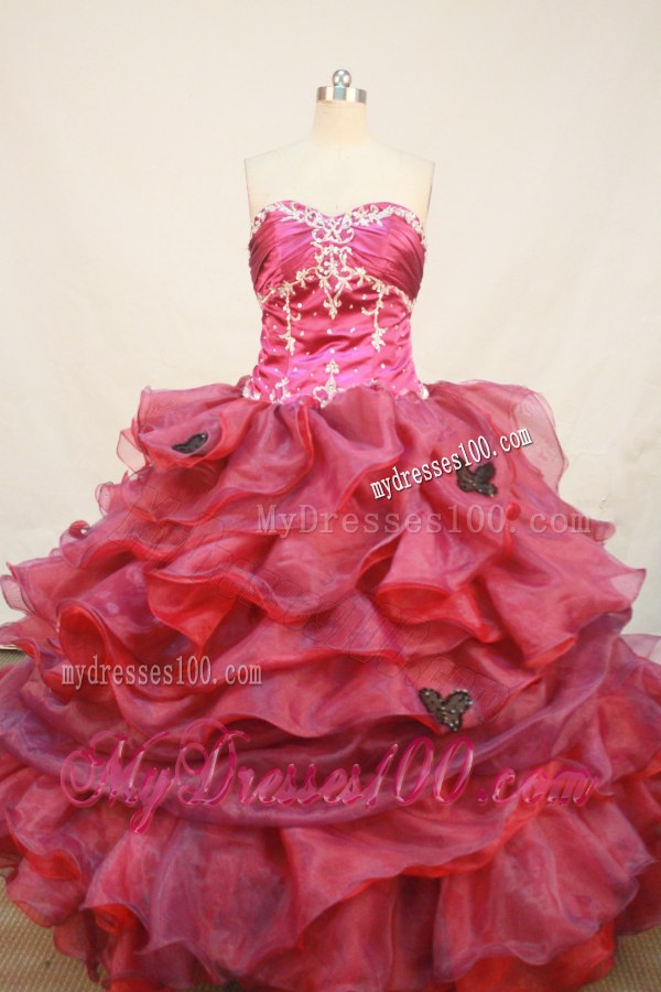 Ritzy Red Strapless Floor Length Pick-ups Quinceanera Dresses Hot Sale