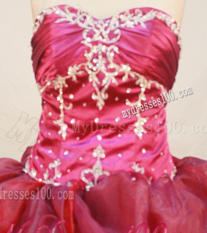 Ritzy Red Strapless Floor Length Pick-ups Quinceanera Dresses Hot Sale