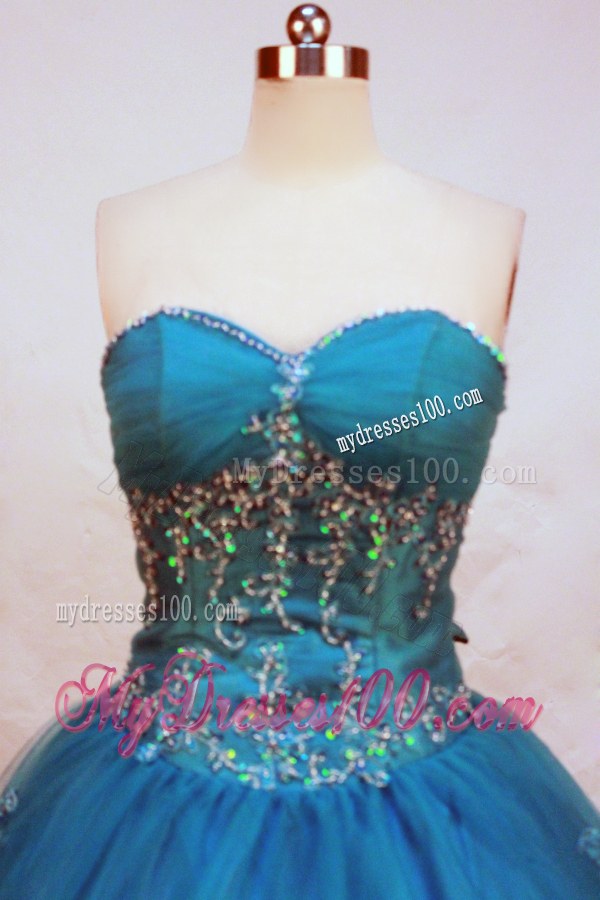Ball Gown Teal Embroidery Beaded Sweetheart Quinceanera Gowns