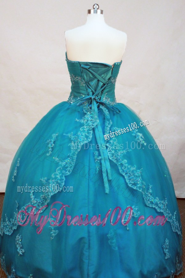 Ball Gown Teal Embroidery Beaded Sweetheart Quinceanera Gowns