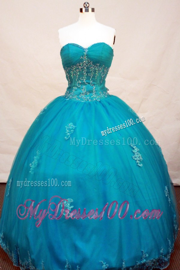Ball Gown Teal Embroidery Beaded Sweetheart Quinceanera Gowns