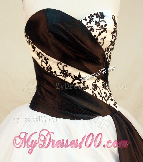 White and Black Sweetheart Embroidery Ball Gown Sweet 16 Dresses
