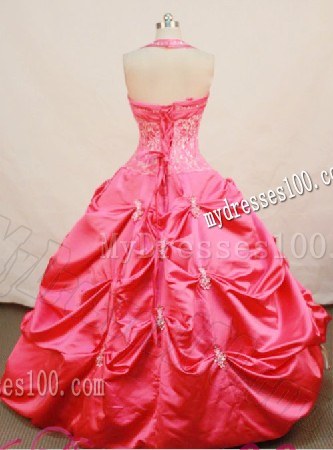 Beaded and Appliqued Bodice Halter Top Quinceanera Dresses