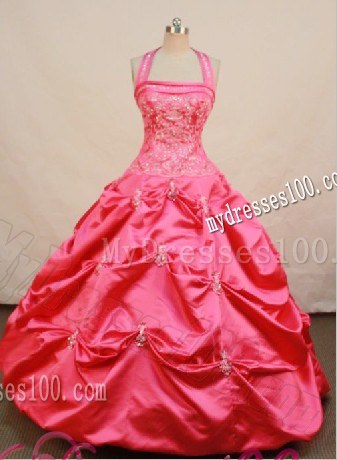 Beaded and Appliqued Bodice Halter Top Quinceanera Dresses