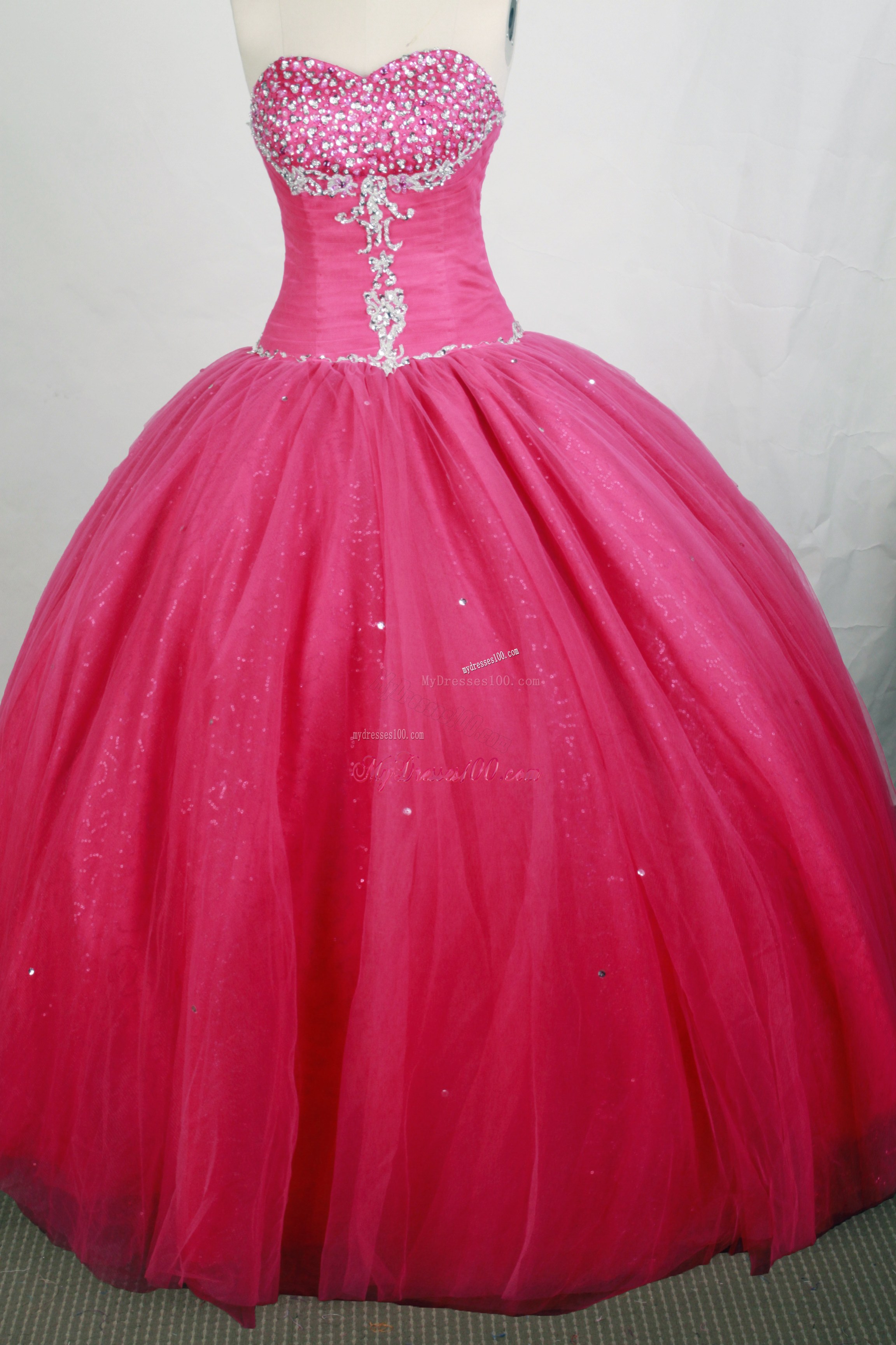 Fashionable Hot Pink Tulle Dress for Quinceanera with Beading